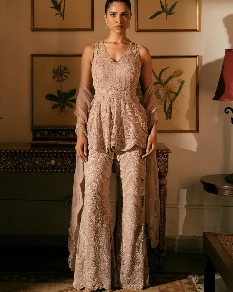 Onion Pink Nadira Sharara Set