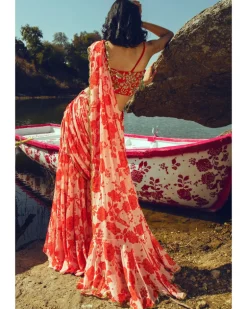 Onion Pink Printed Sharara Sari Set
