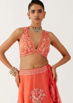 Orange Dori And Sequins Embroidered Lehenga Set