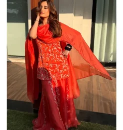 Orange Dori Embroidered Sharara Set