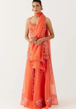 Orange Dori Embroidered Sharara Set