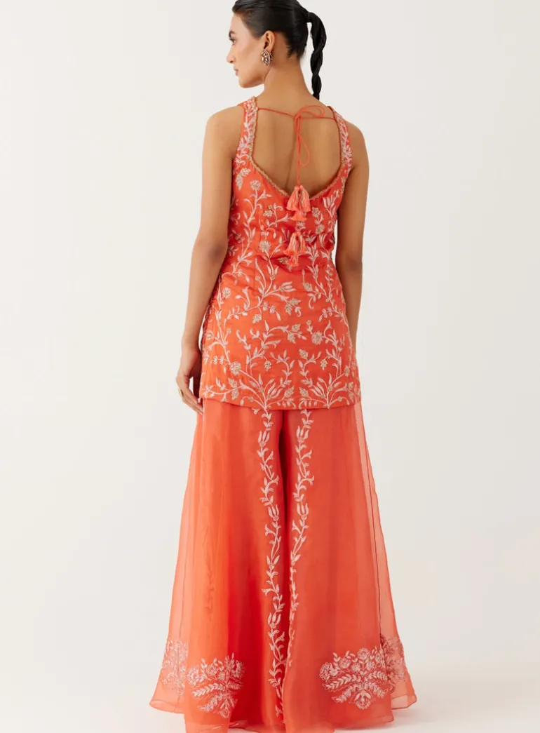 Orange Dori Embroidered Sharara Set