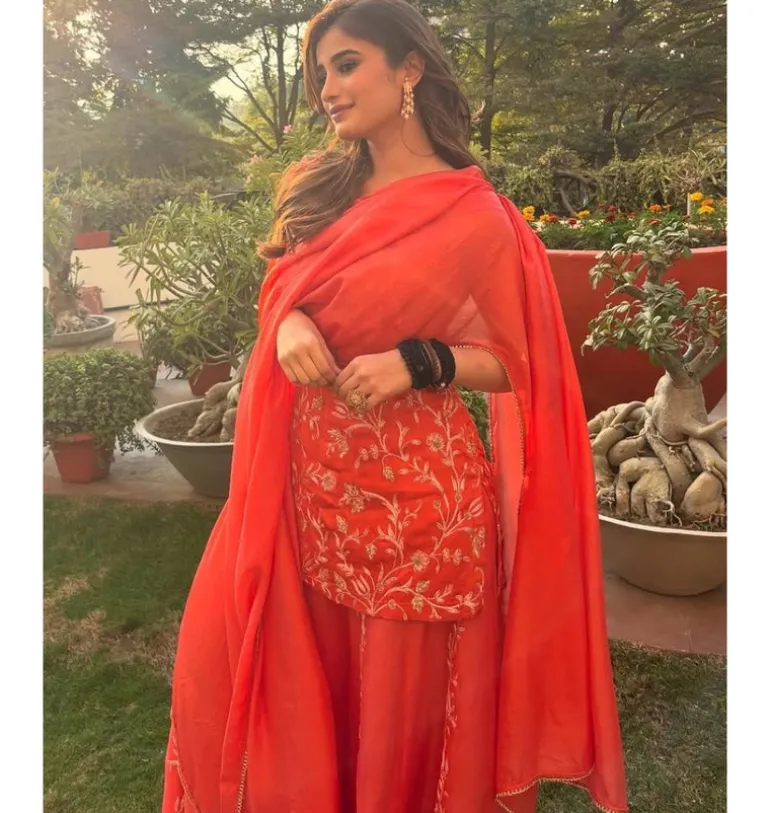 Orange Dori Embroidered Sharara Set
