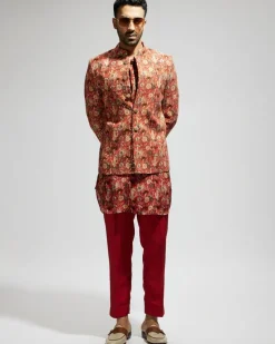 Orange Jaal Embellished Bandhgala Set