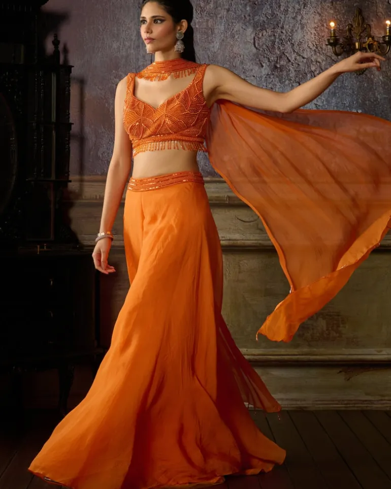 Orange Sharara Pant Set