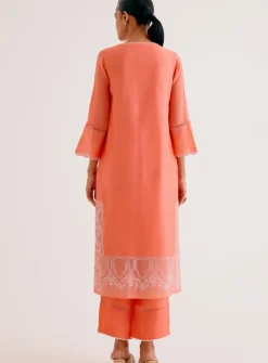 Orange Silk Chanderi Dori And Sequins Embroidered Kurta Set