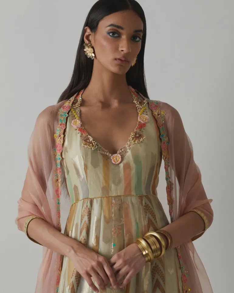 Organza Floral Anarkali Set