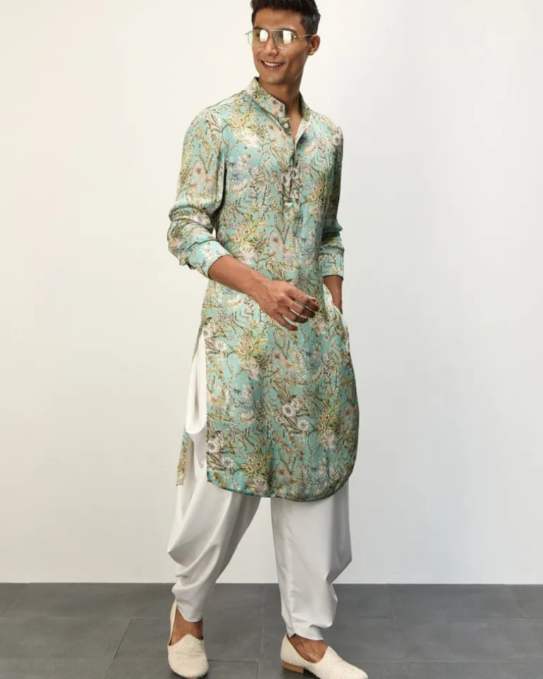 Pastel Blue Printed Kurta Set