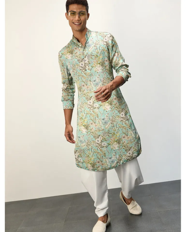 Pastel Blue Printed Kurta Set