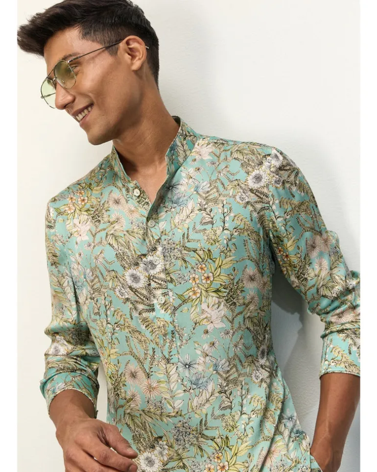 Pastel Blue Printed Kurta Set