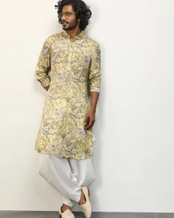 Pastel Yellow Floral Printed Kurta Set