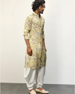 Pastel Yellow Floral Printed Kurta Set