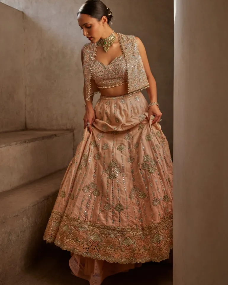Peach Lehenga With Short Jacket Set