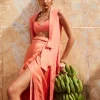 Peach Orange Linen Jacket Set