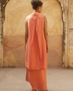 Peach Orange Linen Jacket Set