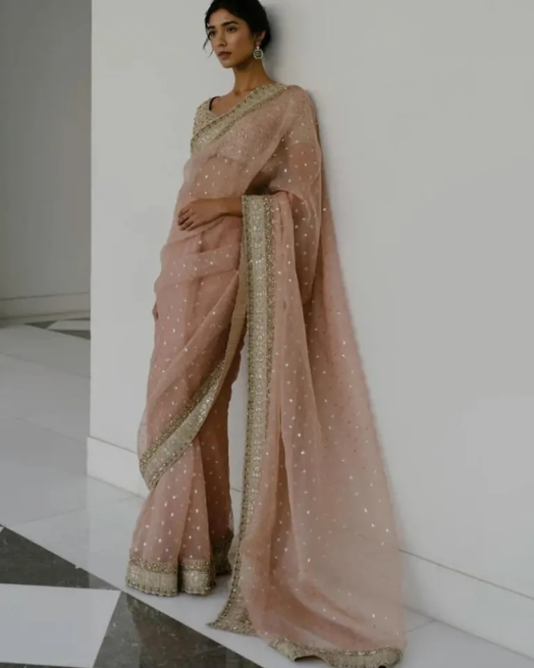 Peach Organza Sari