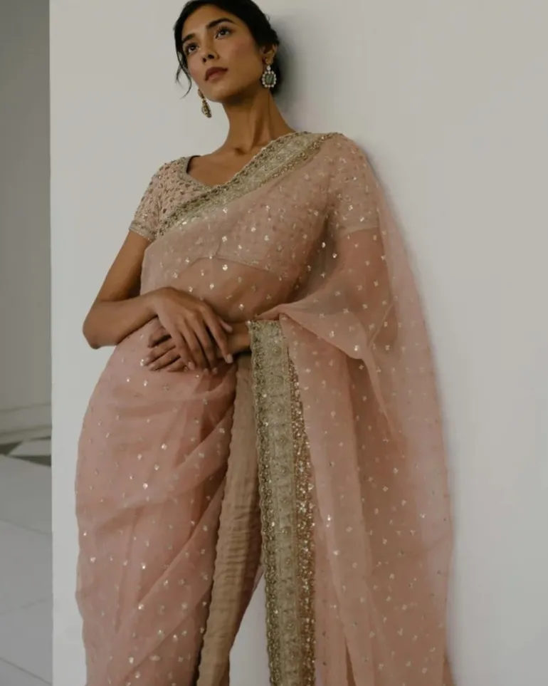 Peach Organza Sari