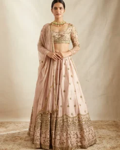 Peach Pink Embroidered Lehenga Set