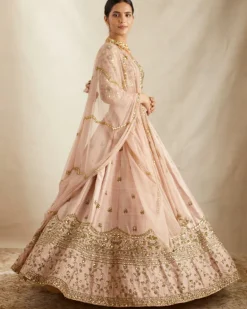 Peach Pink Embroidered Lehenga Set