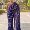 Persian Blue Linear Embroidery Georgette Sari Set