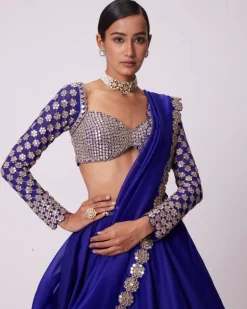 Persian Blue Linear Mirror Embroidered Lehenga Set