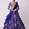 Persian Blue Mirror Flower Hand Embroidered Lehenga