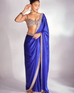Persian Blue Satin Sari Set