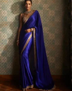 Persian Blue Satin Sari Set