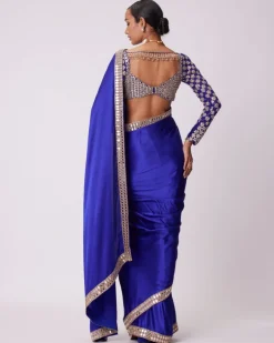 Persian Blue Satin Sari Set