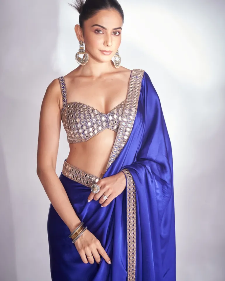 Persian Blue Satin Sari Set