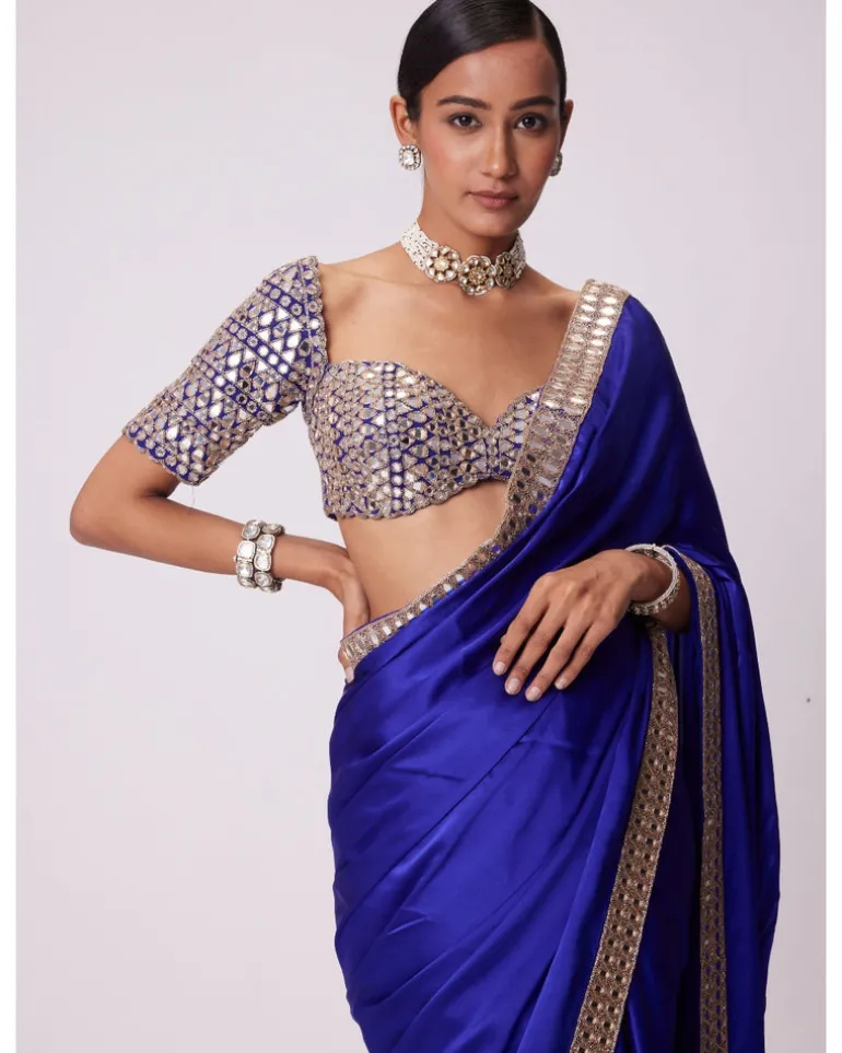 Persian Blue Satin Sari Set