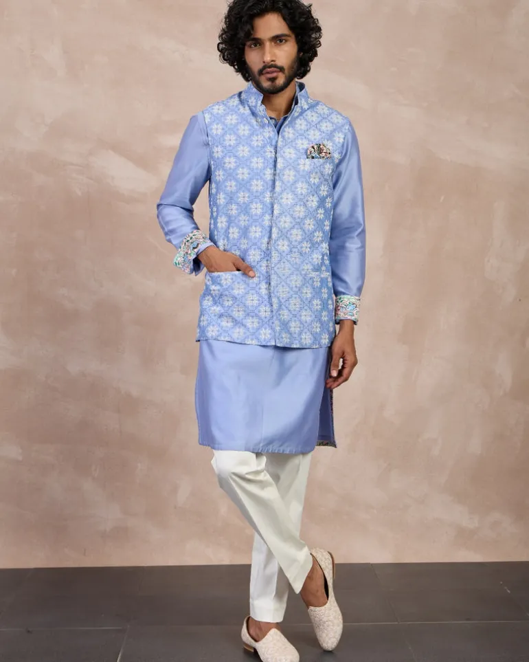 Persian Violet Plain Chanderi Straight Kurta Set