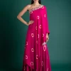 Pink & Orange One-Shoulder Top with Gharara Set