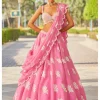Pink Applique Flower Lehenga Set
