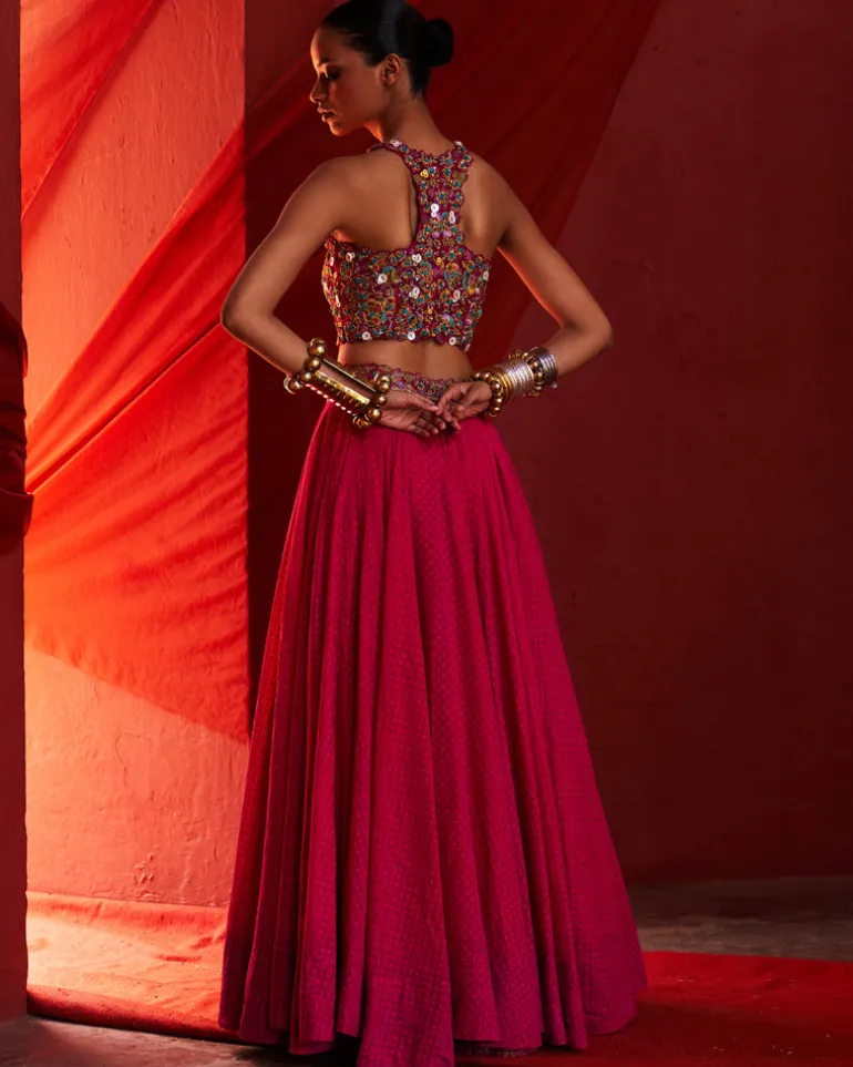 Pink Chanderi Embroidered Lehenga Set