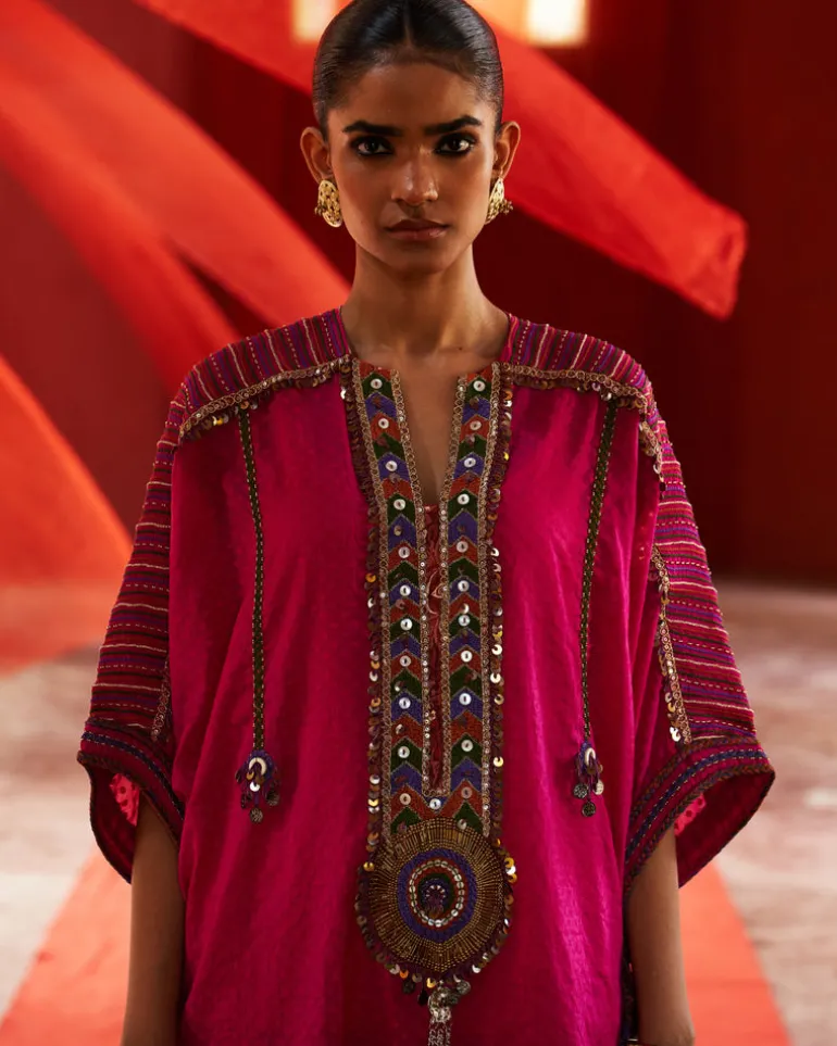 Pink Chanderi Kaftan Kurta Set