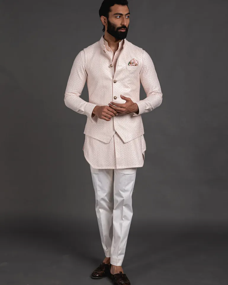 Pink Chanderi Silk Embroidered Kurta Set