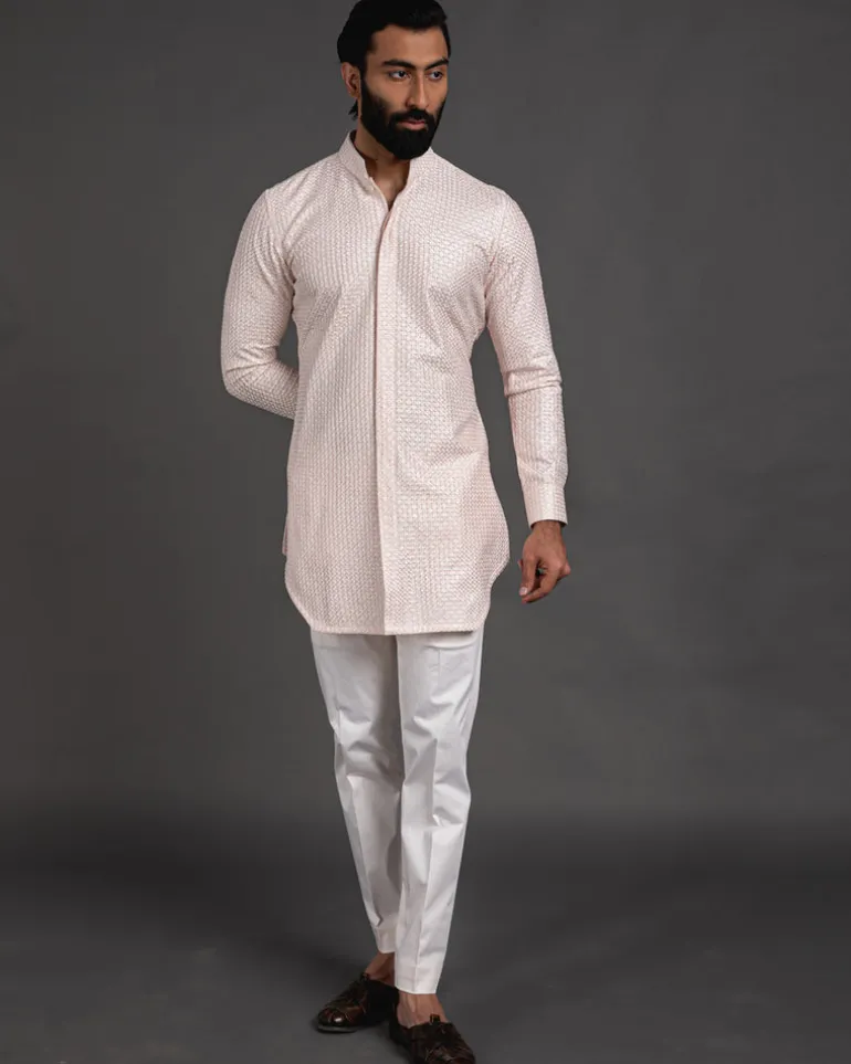 Pink Chanderi Silk Embroidered Kurta Set