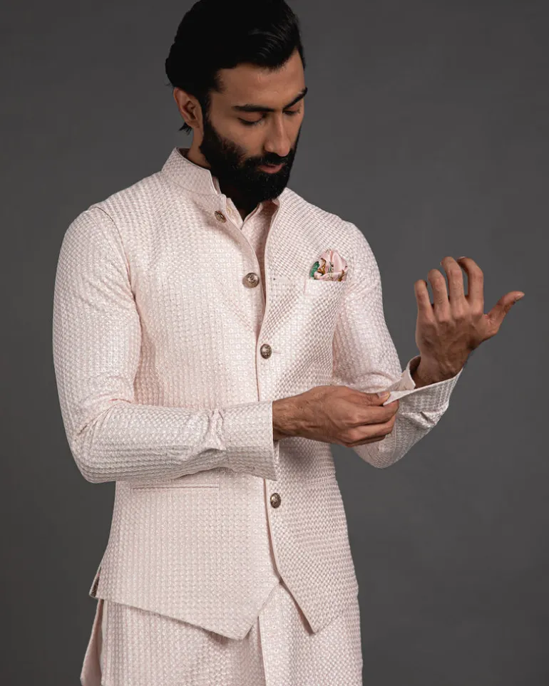 Pink Chanderi Silk Embroidered Kurta Set