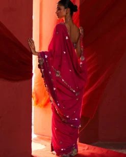 Pink Classic Embroidered Sari Set