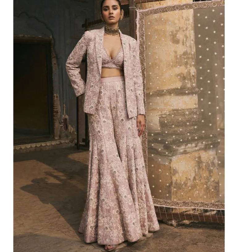 Pink Dori Work Jacket And Sharara Set