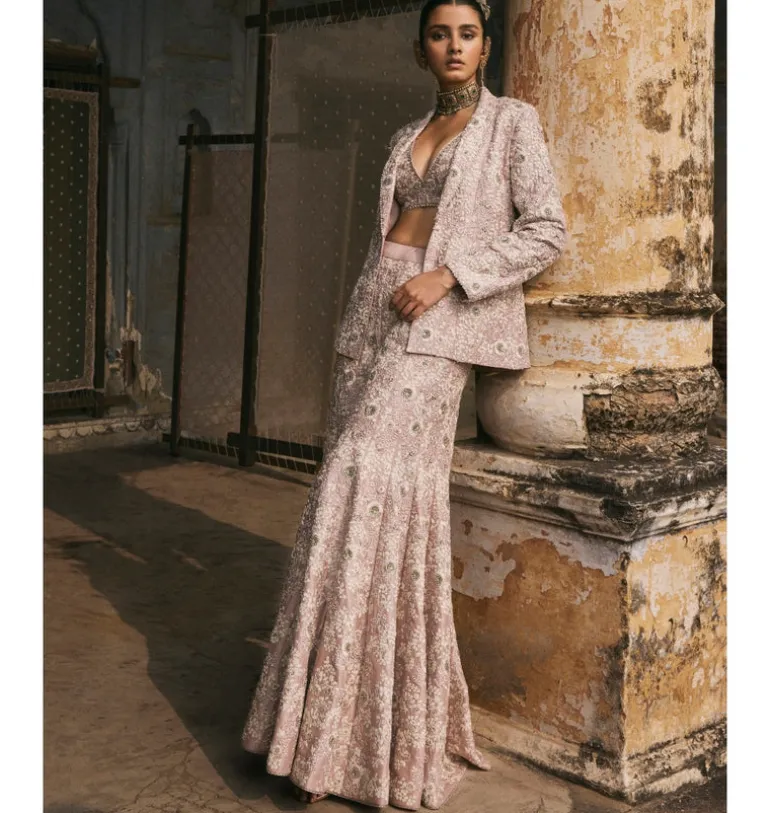 Pink Dori Work Jacket And Sharara Set