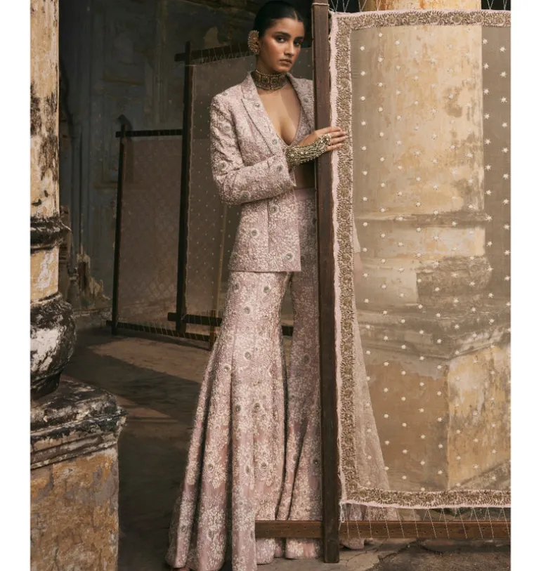 Pink Dori Work Jacket And Sharara Set