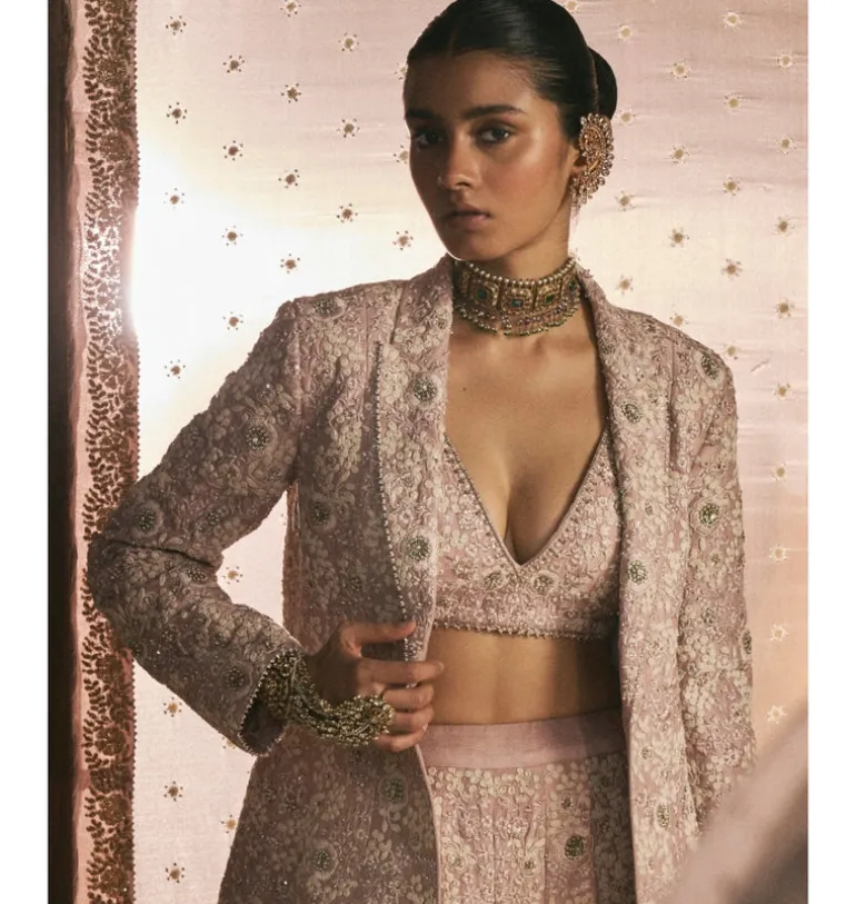 Pink Dori Work Jacket And Sharara Set