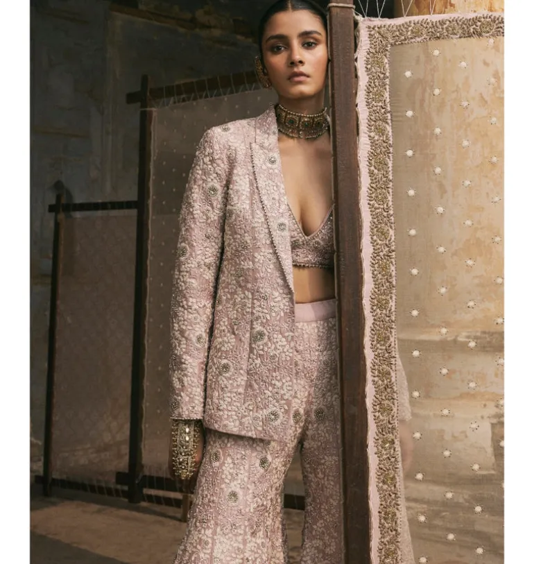 Pink Dori Work Jacket And Sharara Set