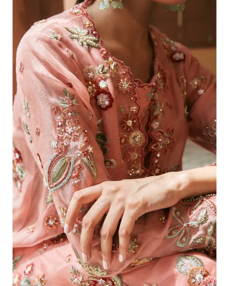 Pink Long Borgia With Wide Leg Pant Set