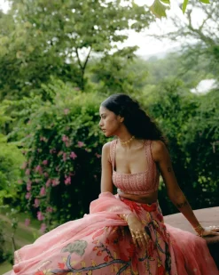 Pink Ombre Printed Lehenga Set