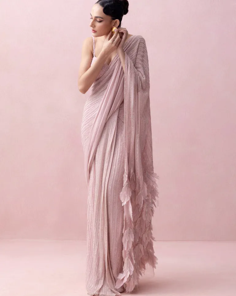 Pink Pre-Stitched Swarovski Sari
