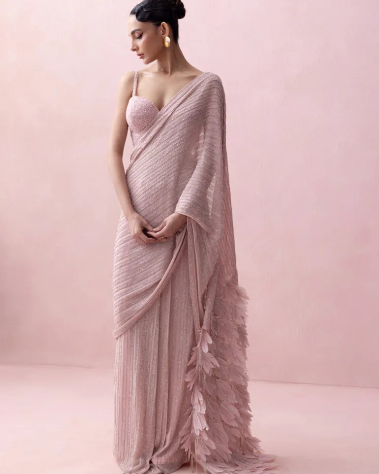 Pink Pre-Stitched Swarovski Sari