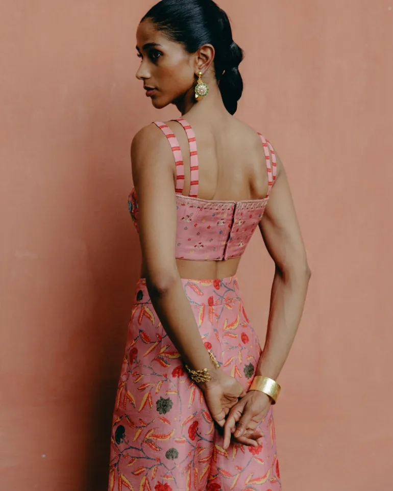 Pink Printed & Intricately Embroidered Co-Ord Set